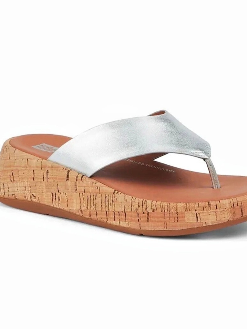 FitFlop Lulu Cork Wedge Thong Sandal Silver & Brown